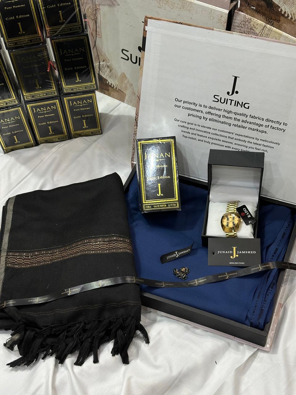 WINTER WASH N WEAR J. SUIT+ J.WHOOL SHWAL+PREMIUM WATCH AND SPECIAL J. PERFUME (BLUEz)