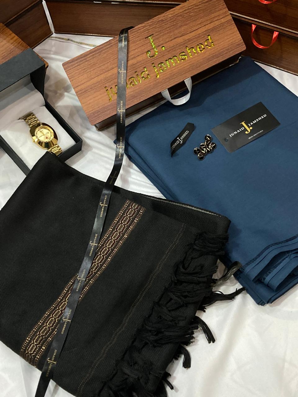 WINTER WASH N WEAR J. SUIT+ J.WHOOL SHWAL+PREMIUM WATCH AND SPECIAL WOODEN BOX (CHARKOL+BLACK)