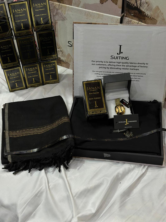 WINTER WASH N WEAR J. SUIT+ J.WHOOL SHWAL+PREMIUM WATCH AND SPECIAL J. PERFUME (BLACK