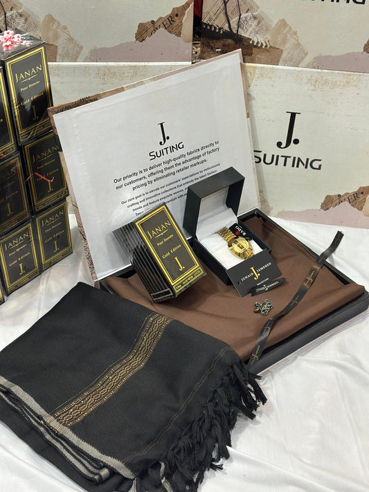 WINTER WASH N WEAR J. SUIT+ J.WHOOL SHWAL+PREMIUM WATCH AND SPECIAL J. PERFUME (BROWN