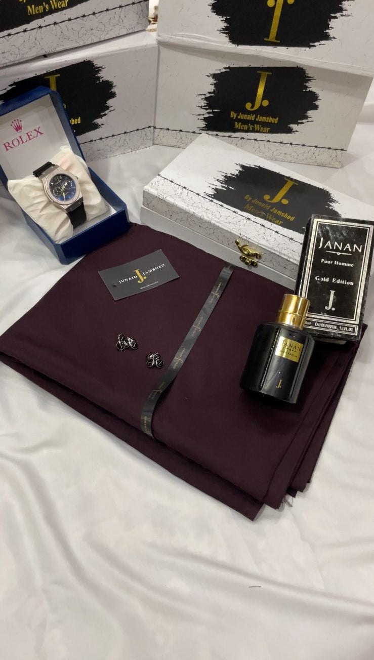 DEAL BOX  J.suit+Rolex Watch+J. PERFUME (MEHROON)